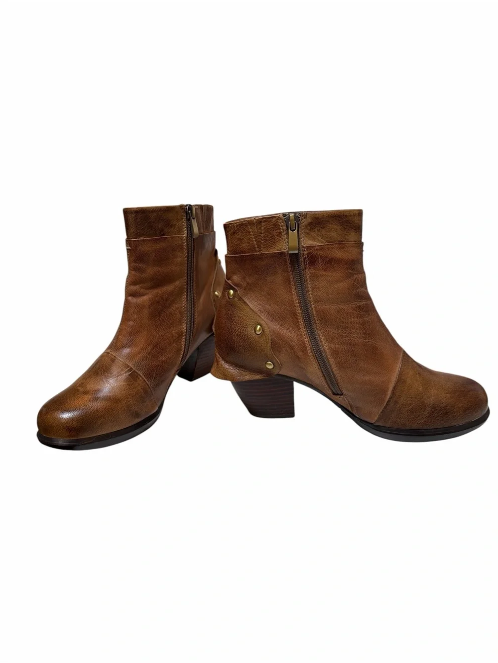 Antelope Leather Ankle Boots Women’s Size 8 Brown Boho Western Stacked Heel